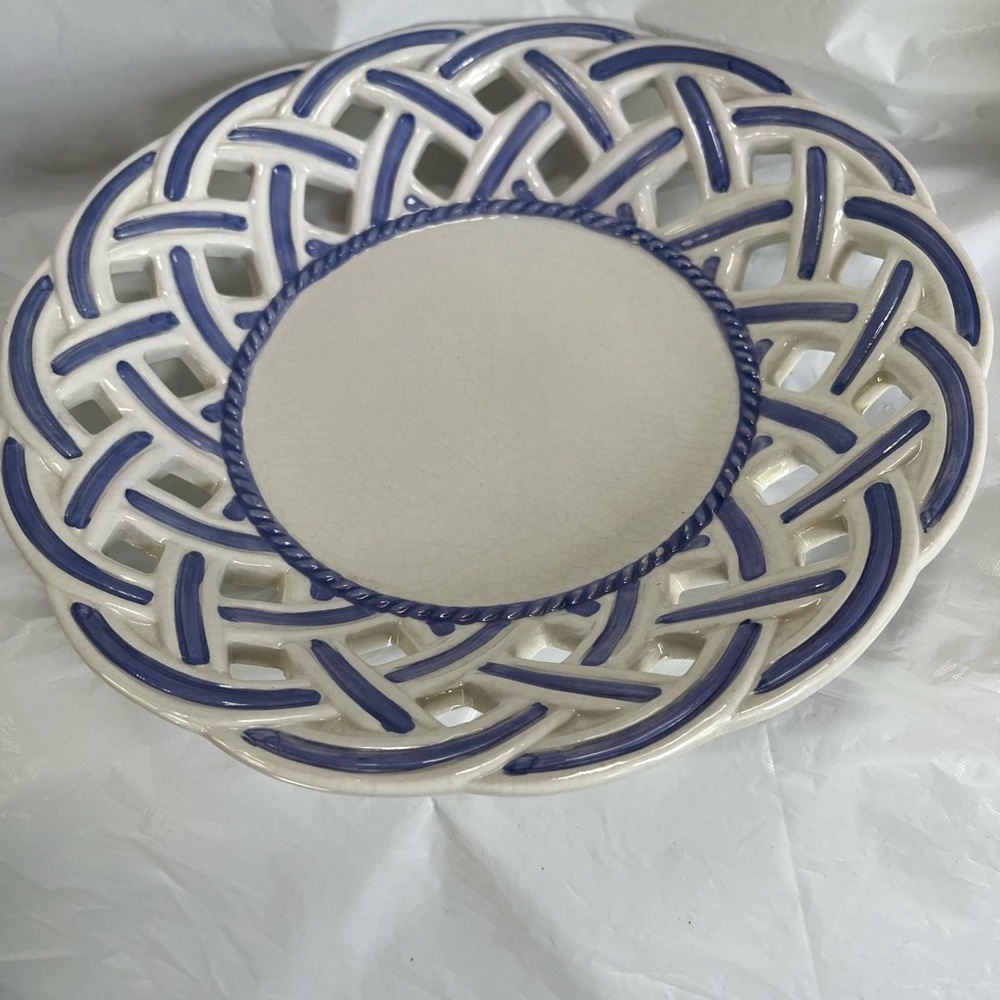 Blue & white signed Lord & Taylor lattice Border 1960-70’s Plate made in Italy